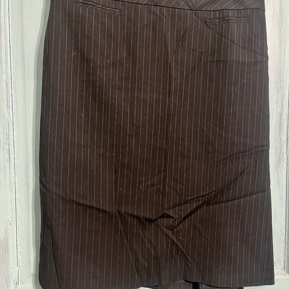 LOFT Brown Pinstripe Pencil Skirt